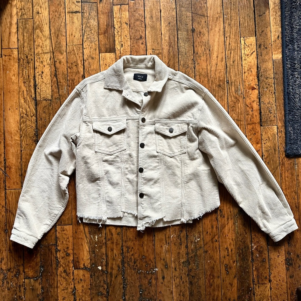 VICI Distressed Cotton Corduroy Cropped Jacket - Size S